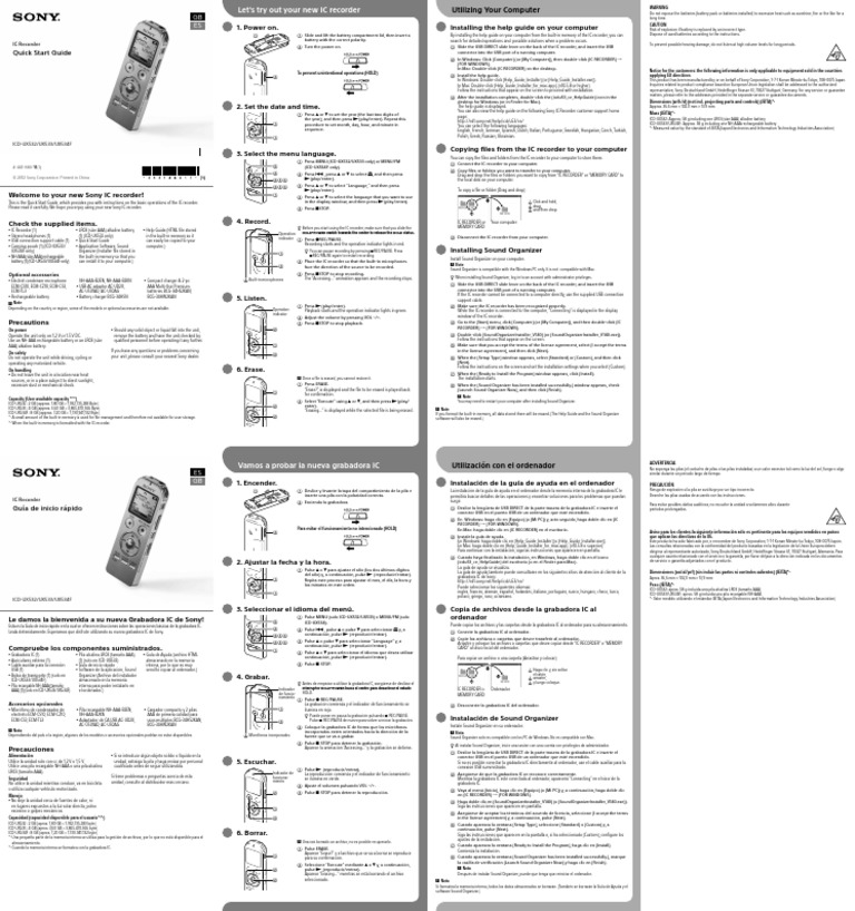 Sony ICDUX533 Recorder Quick Start Guide PDF Point And Click