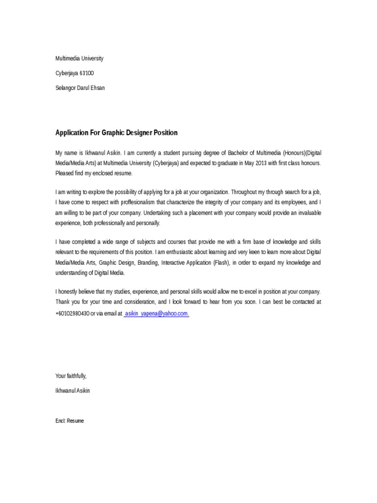 Cover Letter And Resume Ikhwanul Asikin Adobe Systems Multimedia