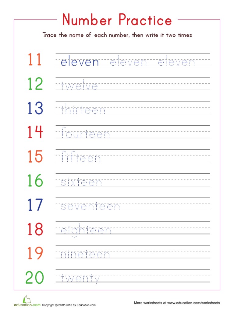writing numbers 11 20 pdf
