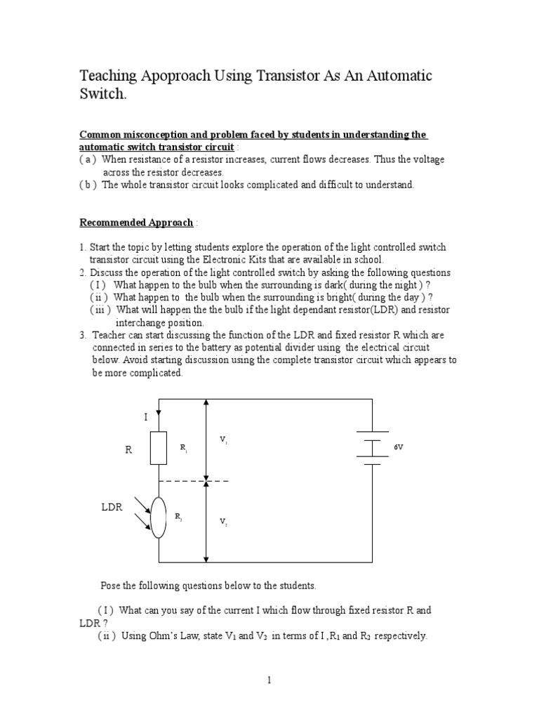Transistor As Auto Switch | PDF | Resistor | Transistor