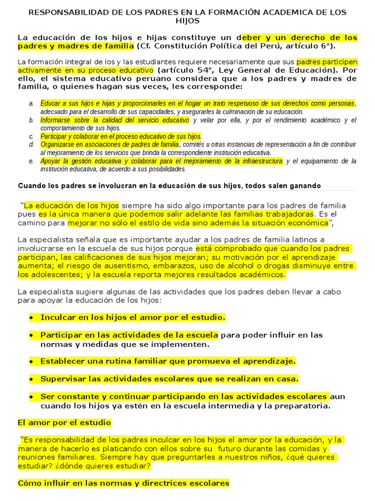 Rol de los Padres en la Educación Infantil | PDF | Motivación ...