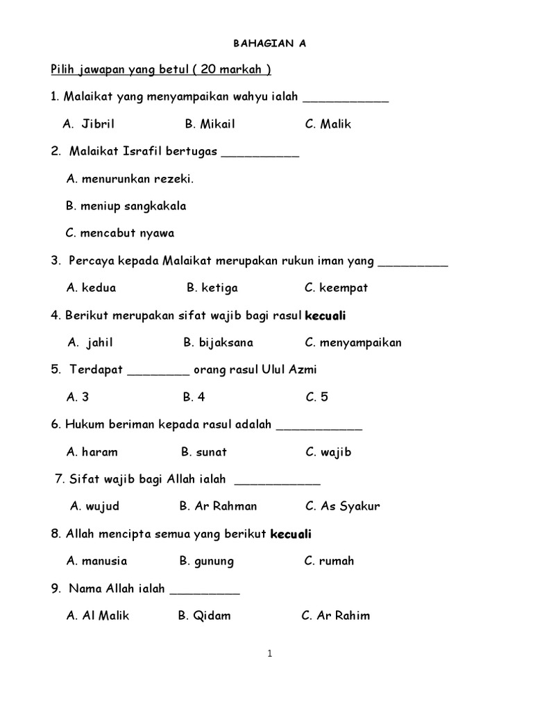 Soalan Ibadah Tahun 2 Kafa  Jiran