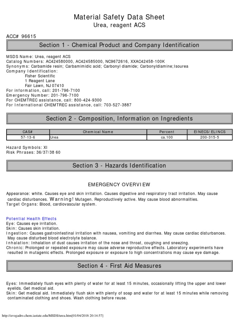 msds urea Urea Personal Protective Equipment