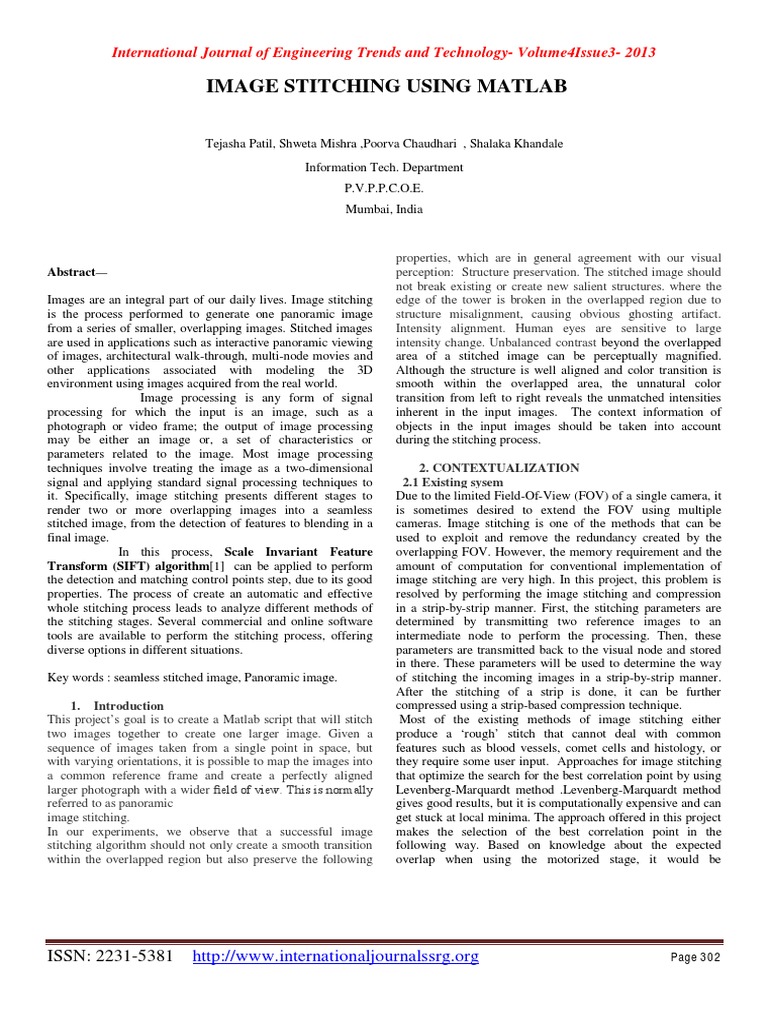 Image Stitching Using Matlab PDF Signal Processing