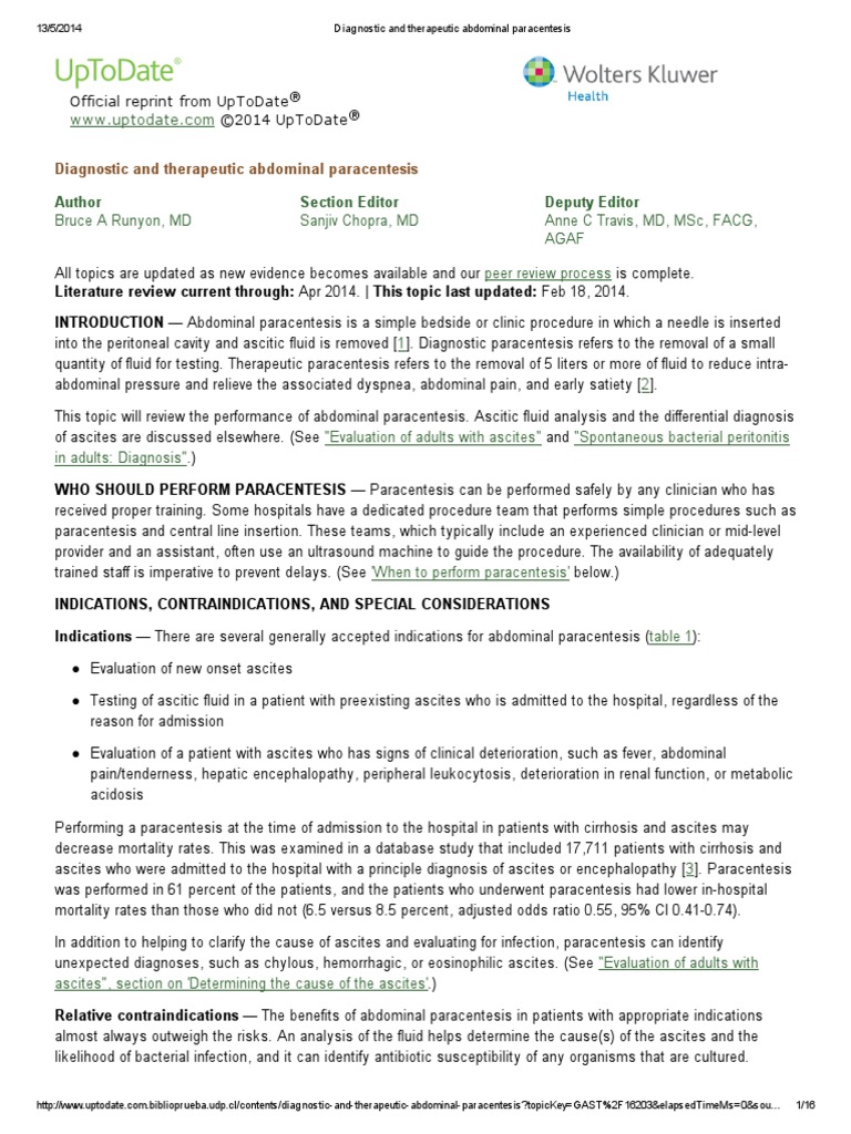 Diagnostic and Therapeutic Abdominal Paracentesis | PDF | Syringe ...