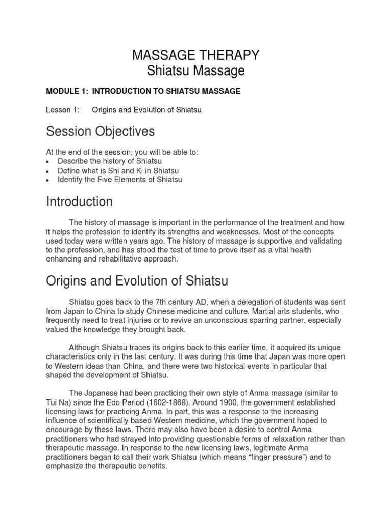 Introduction to Shiatsu Massage Techniques | PDF | Anatomical Terms Of ...