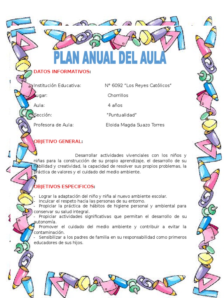 Plan Anual Del Aula | PDF | Jardín de infancia | Maestros
