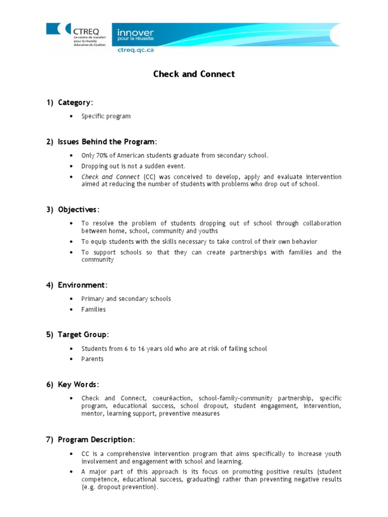 Check and Connect Intervention Overview | PDF | Mentorship | High ...