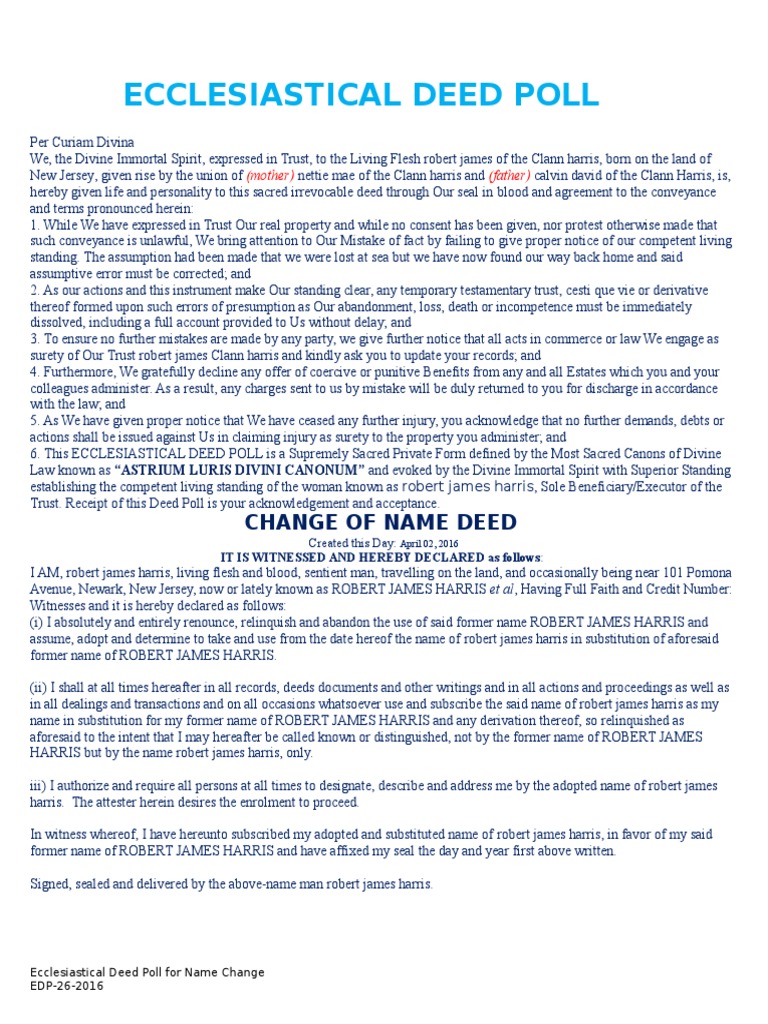 Ecclesiastical Deed Poll Pdf Files