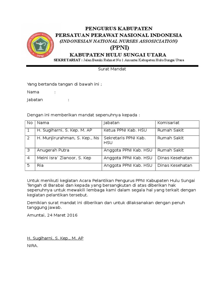 Contoh Surat Mandat Organisasi Doc