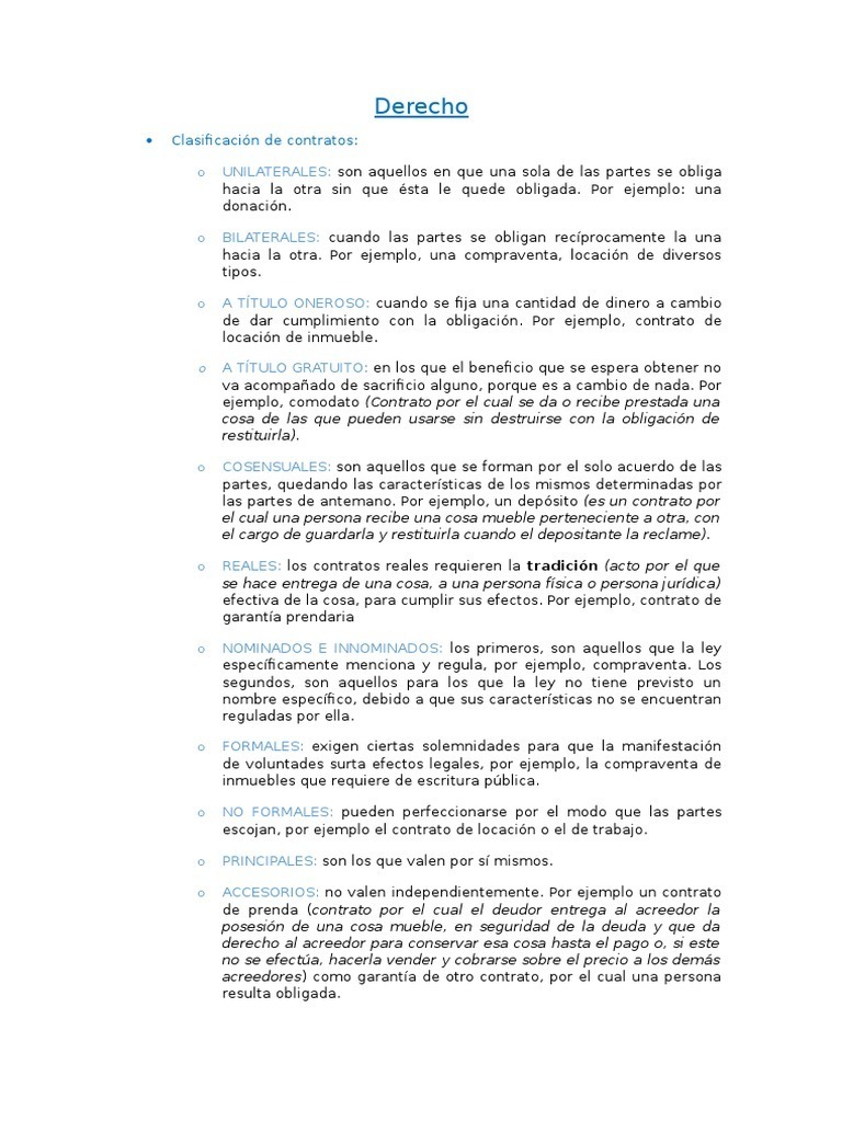 Derecho Clasificación de Contratos (Argentina) PDF