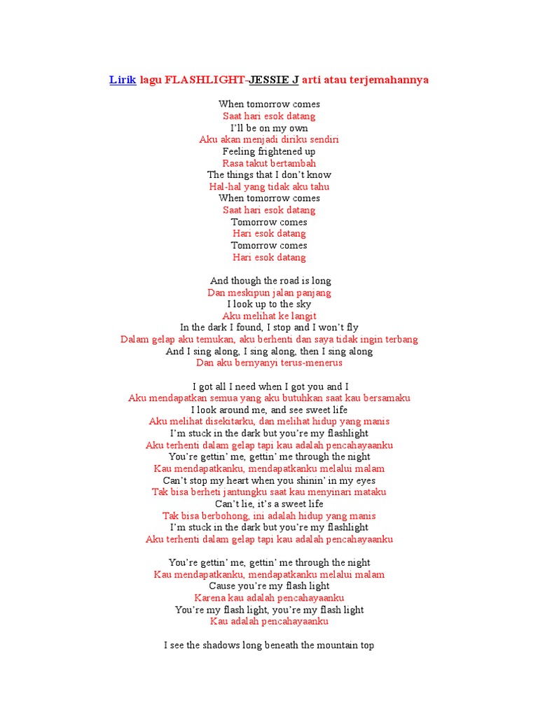 Lirik Lagu Flashlight Jessie J Arti Atau Terjemahannya