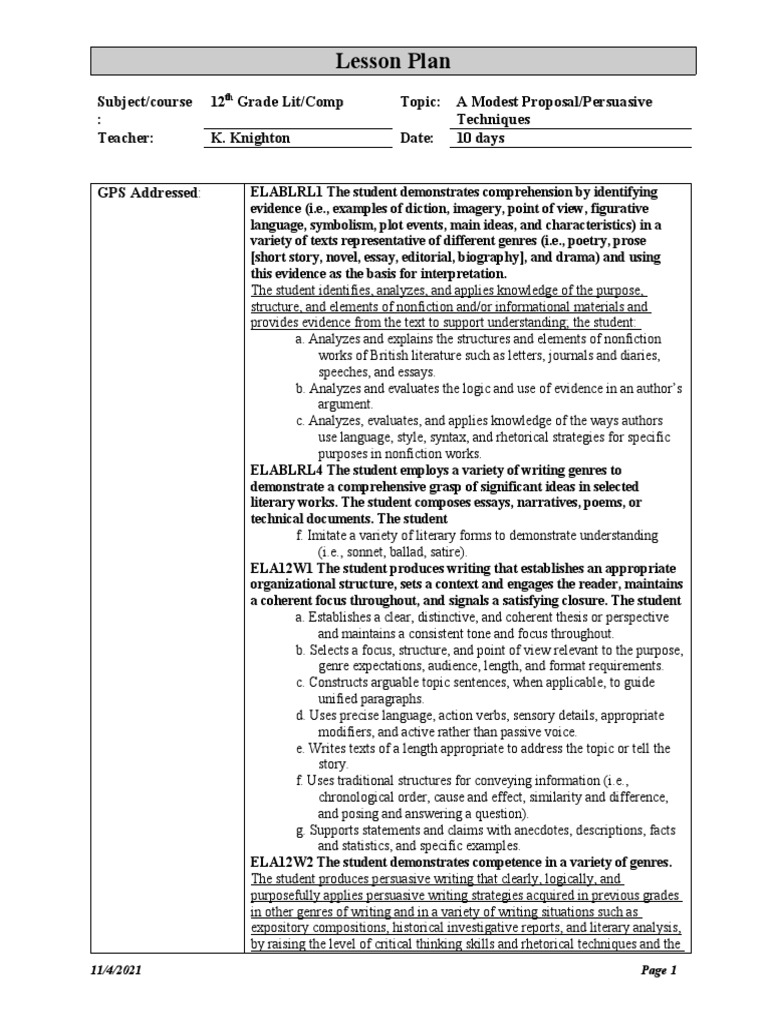 A Modest Proposal Worksheet Pdf