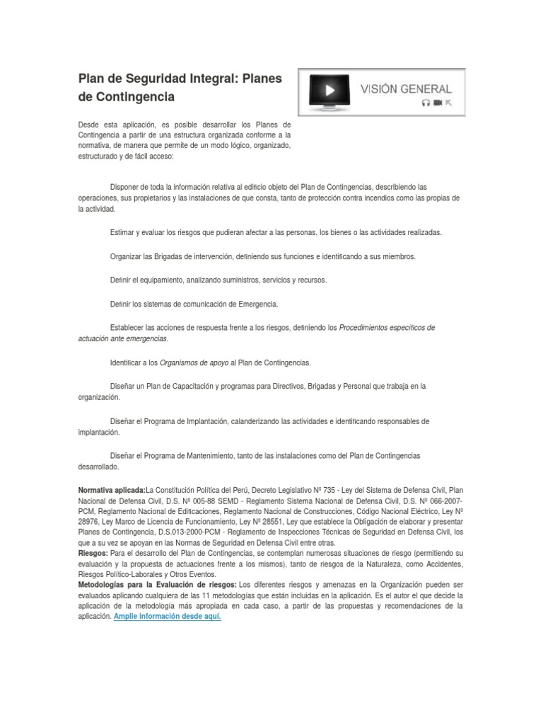 Plan de Seguridad Integral y Contingencias | PDF | Formato de Documento ...