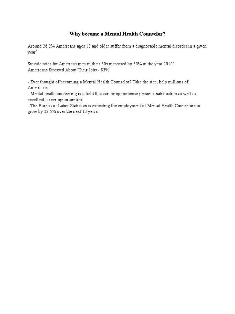 Why Become A Mental Health Counselor PDF