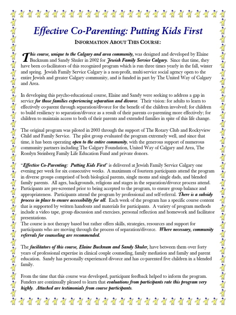 Effective Co-Parenting Course Overview | PDF | Facilitator | Divorce
