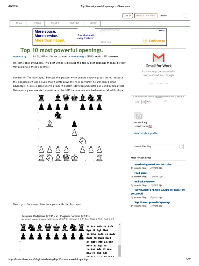 Top 10 Chess Openings 