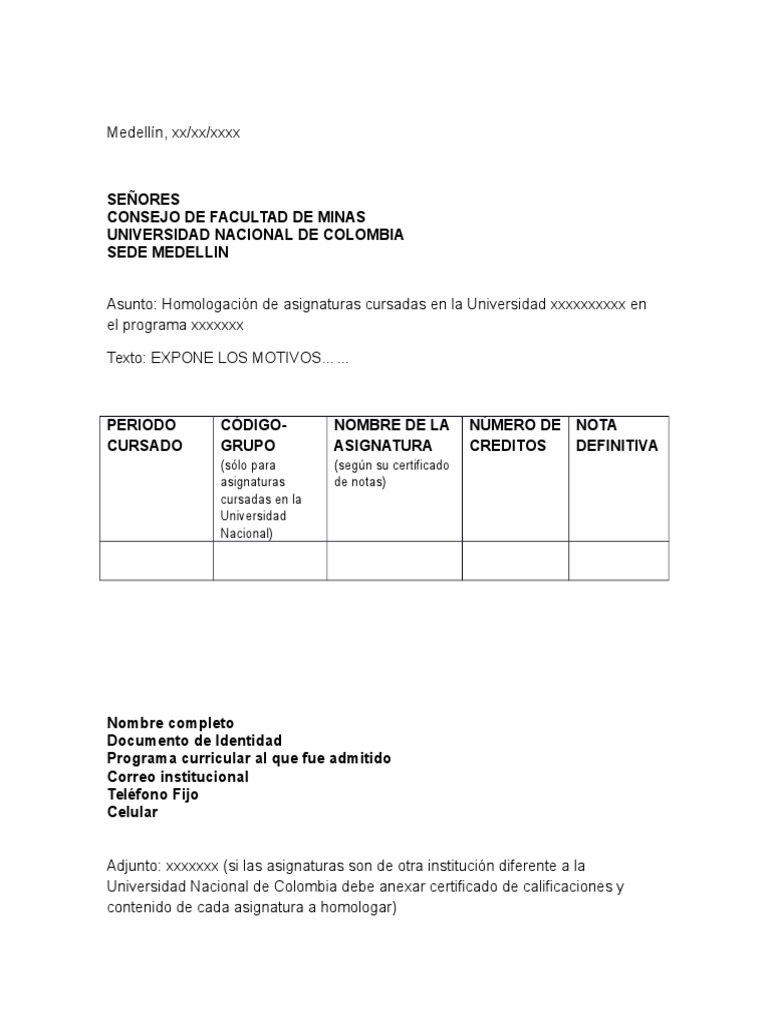 Formato Sugerido de Carta Homologacion