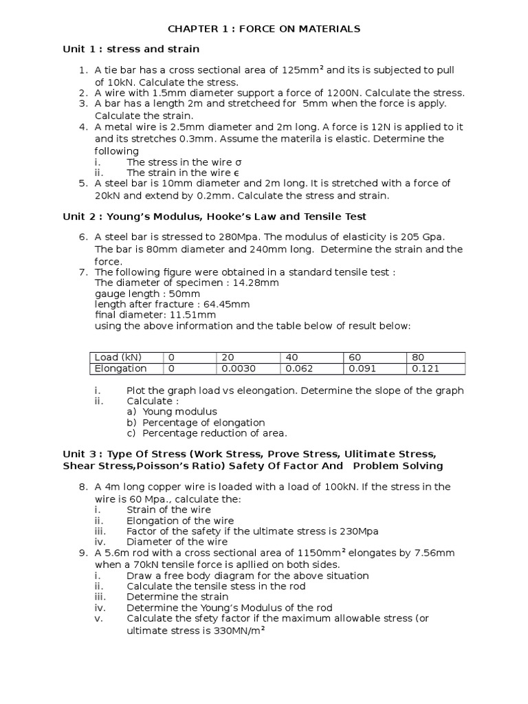 Stress and Strain Calculations Guide | PDF | Science & Mathematics