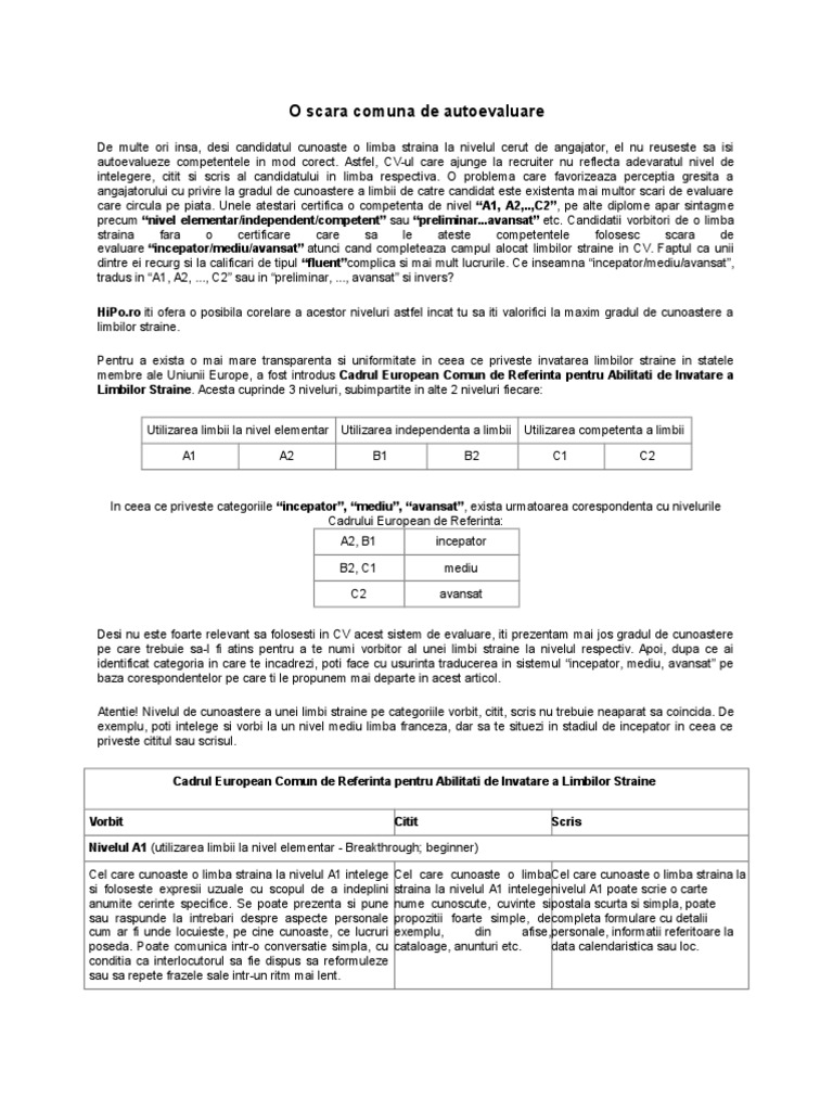 Test de Autoevaluare La Limbi Moderne | PDF