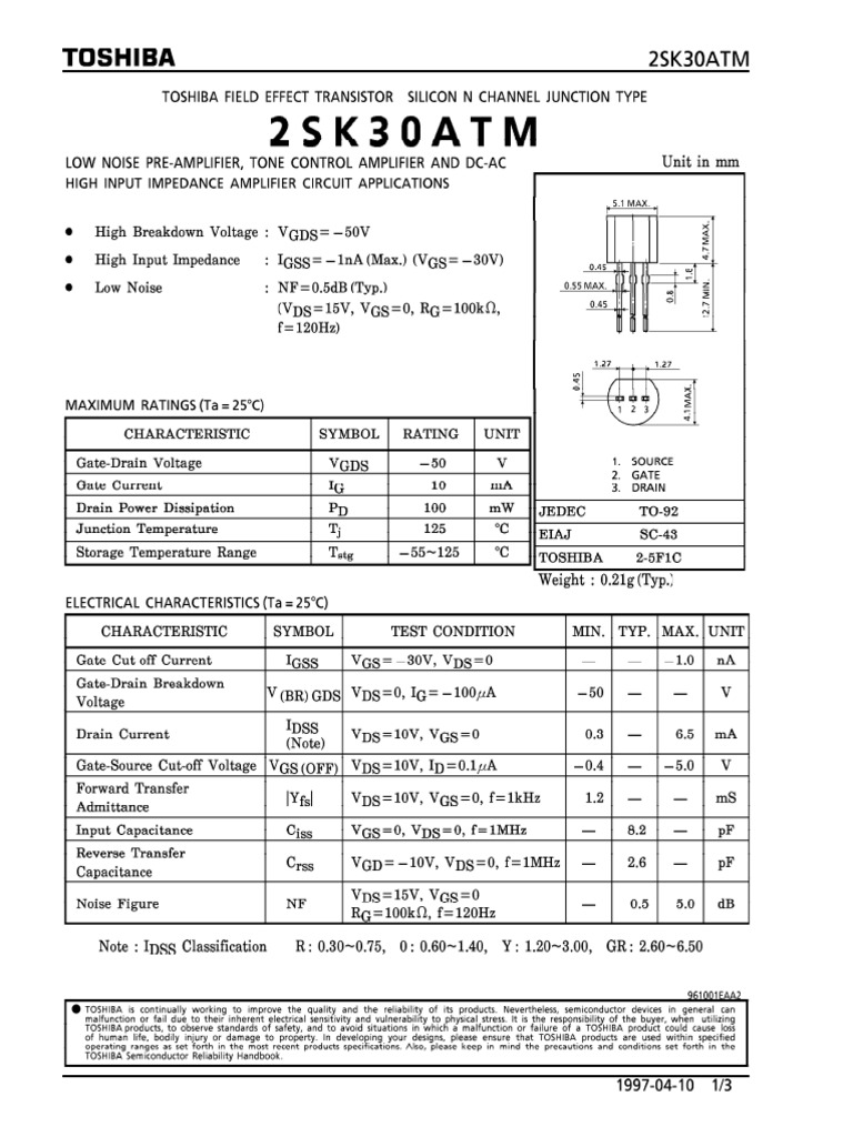 Toshiba 2SK30A Datasheet | PDF