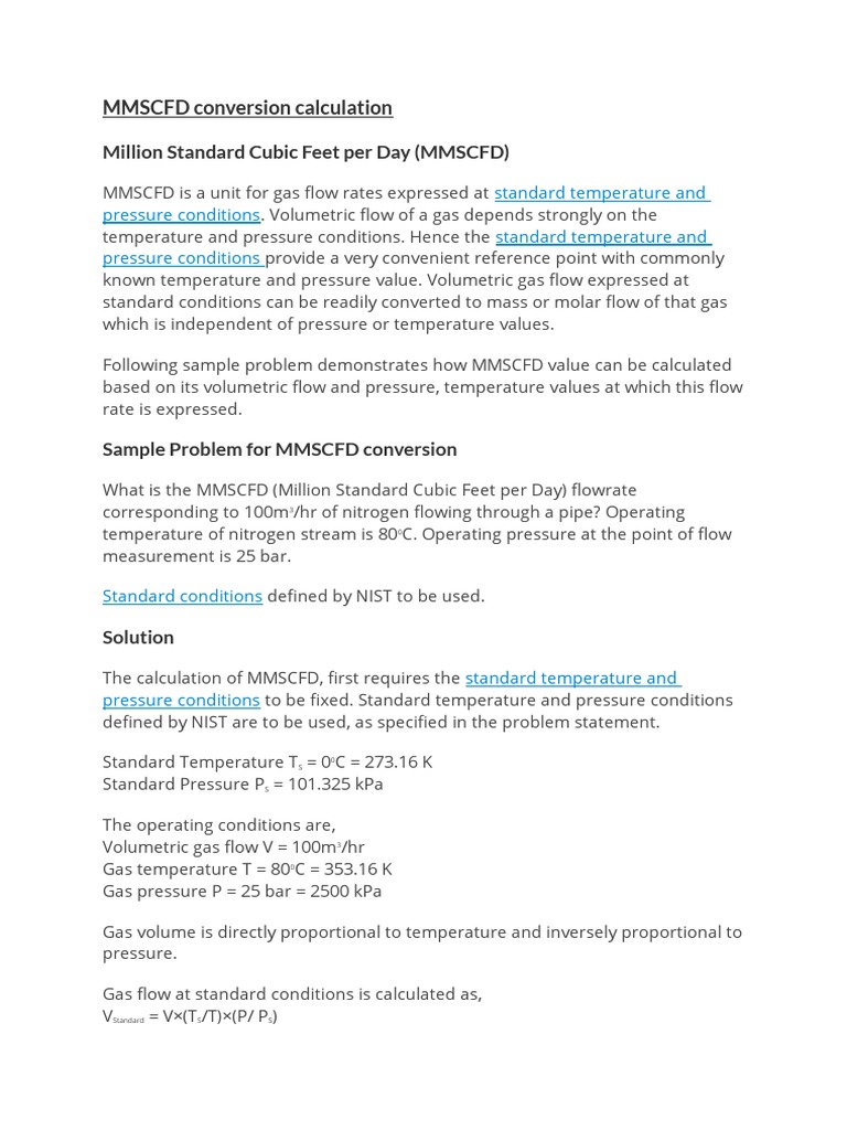 MMSCFD Conversion Calculation