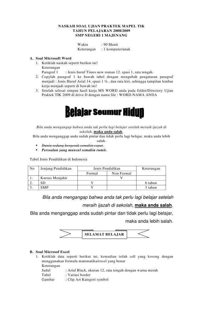 Soal Ujian Praktek Tik Smp