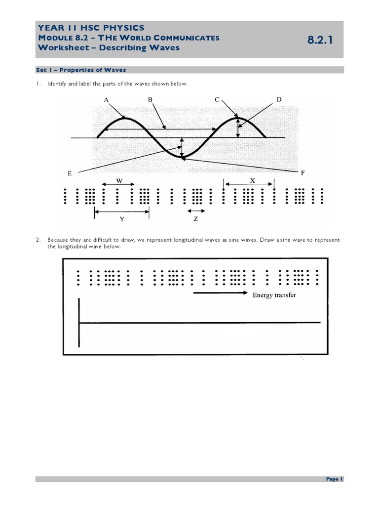 Physics Year11 8.2 The World Communicates Describing Waves Worksheet | PDF