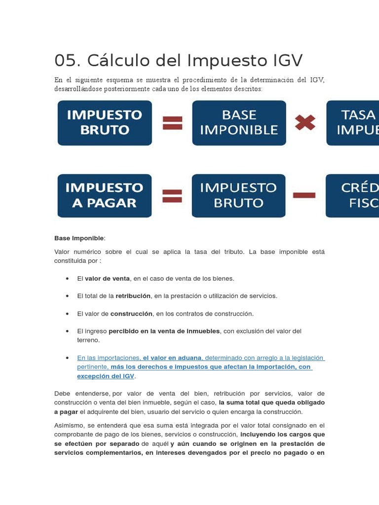 Cálculo del IGV y Crédito Fiscal | PDF | Impuestos | Impuesto sobre la ...