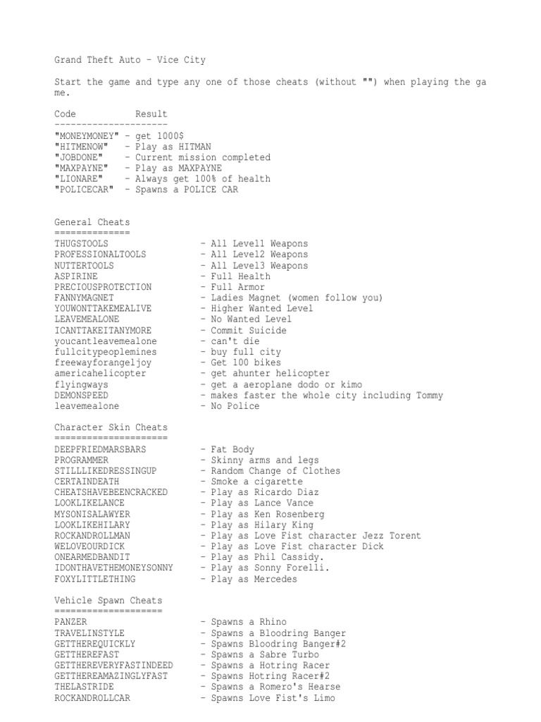 Grand Theft Auto - Vice City | PDF | Cheating In Video Games | Computer ...