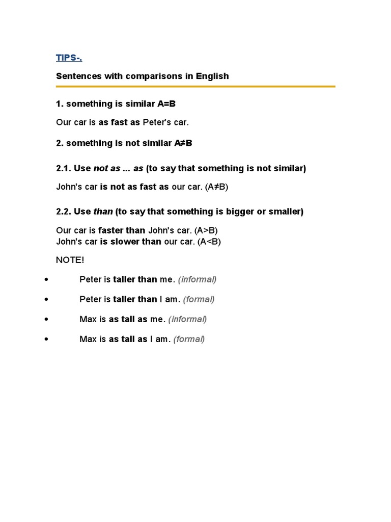 English Comparison Sentences Guide | PDF