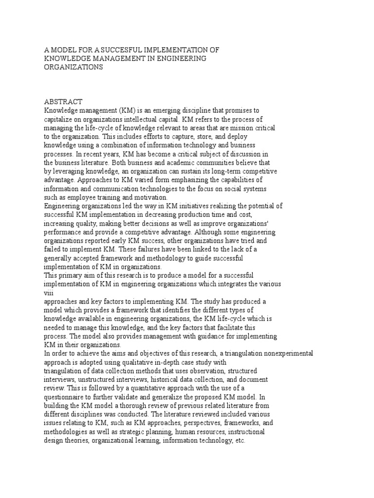 A Model For A Succesful Implementation of | PDF | Tacit Knowledge ...