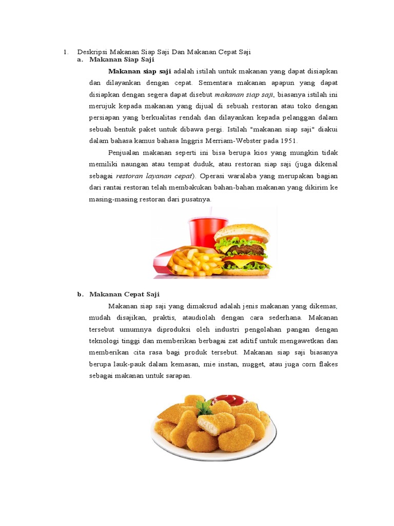 Kliping Makanan Siap Saji Dan Makanan Cepat Saji