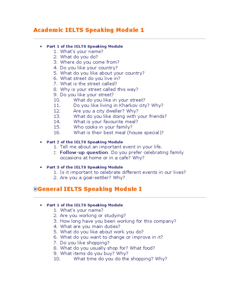 IELTS Speaking Module Sample Questions | PDF | Wedding | Question