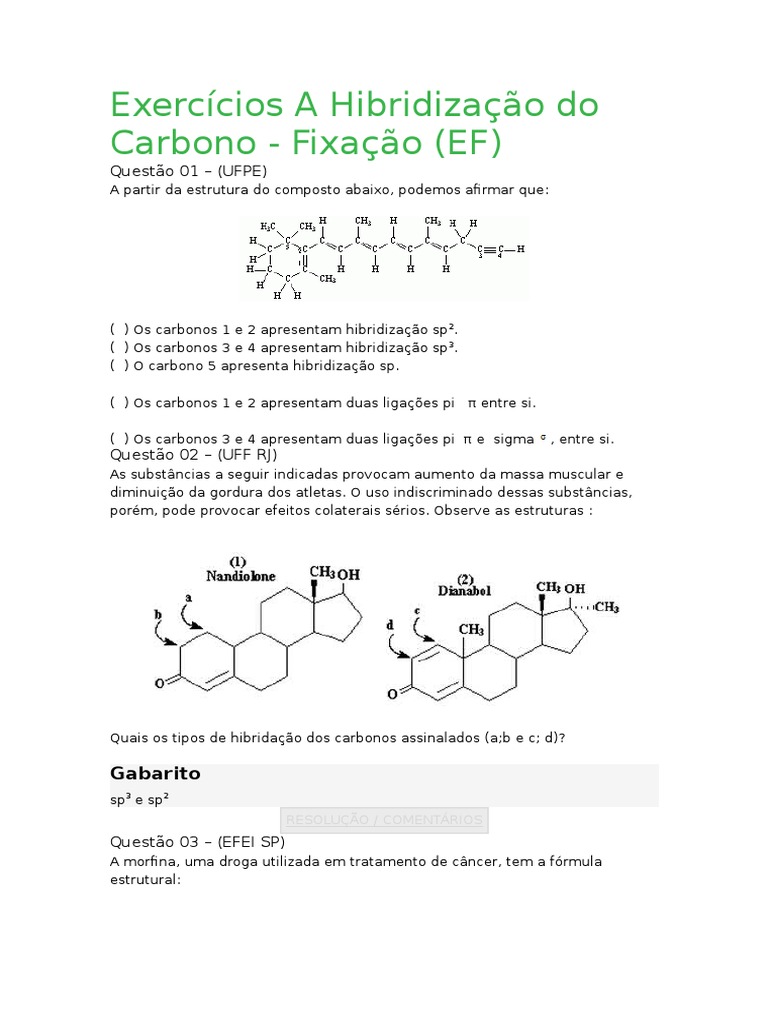 Exercícios A Hibridização Do Carbono | PDF