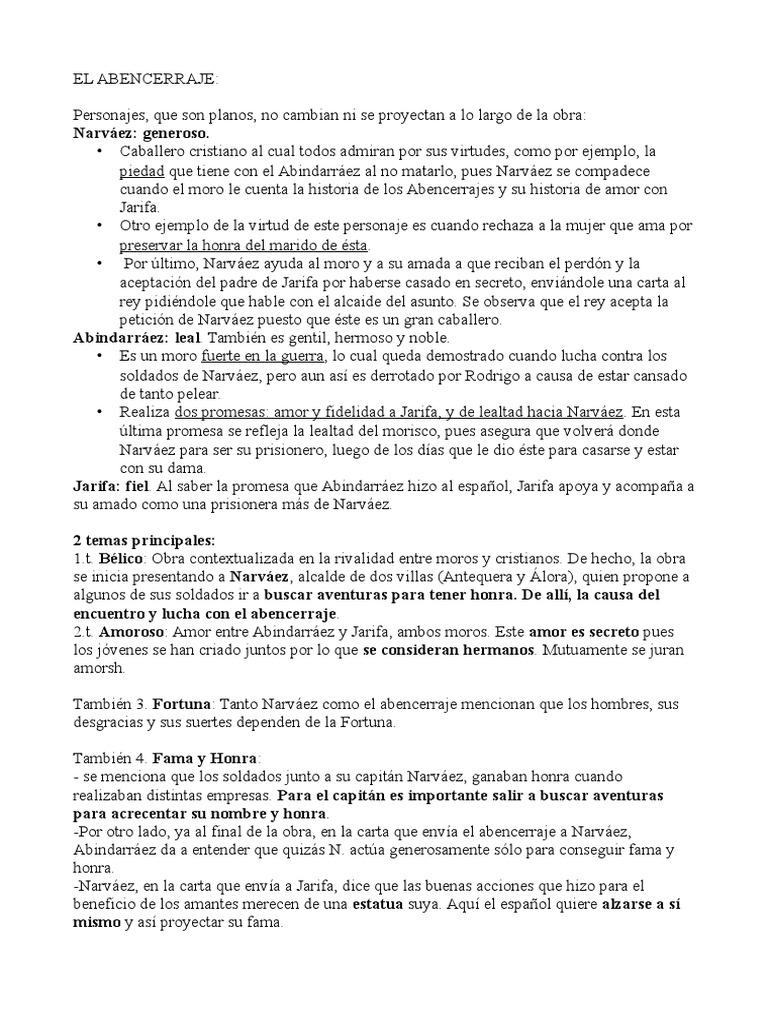 Resumen Abencerraje y La Hermosa Jarifa