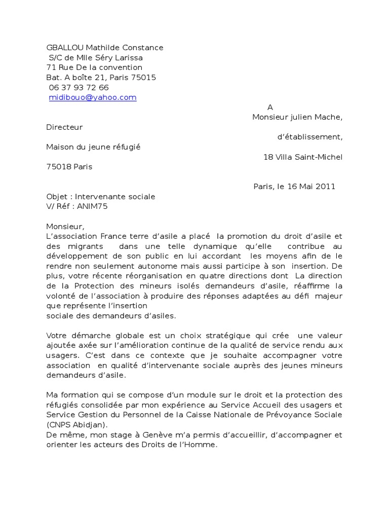 Lettre de Motivation France Terre d'Asile 2