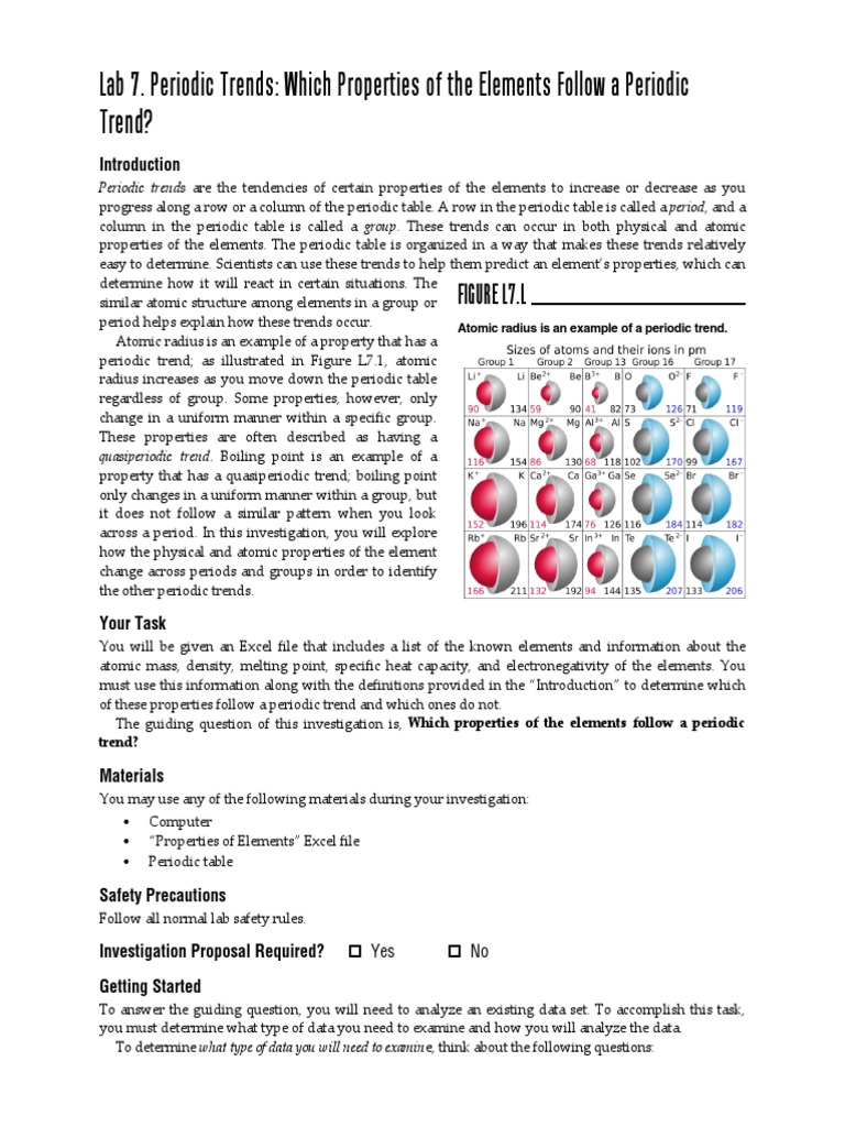 Adi Lab 25 - Periodic Trends  Periodic Table  Argument Inside Periodic Trends Worksheet Answer Key