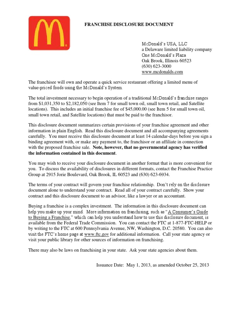 Mcd 2013 Fdd Franchising Complaint