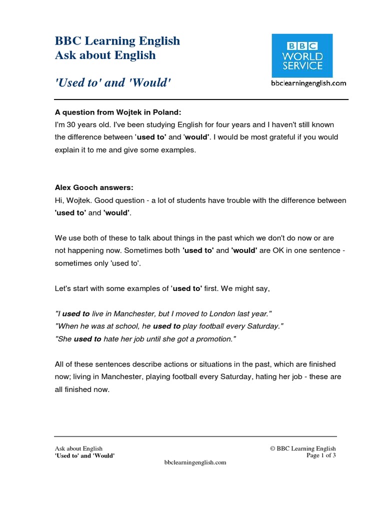 Grammar Used To Would | PDF