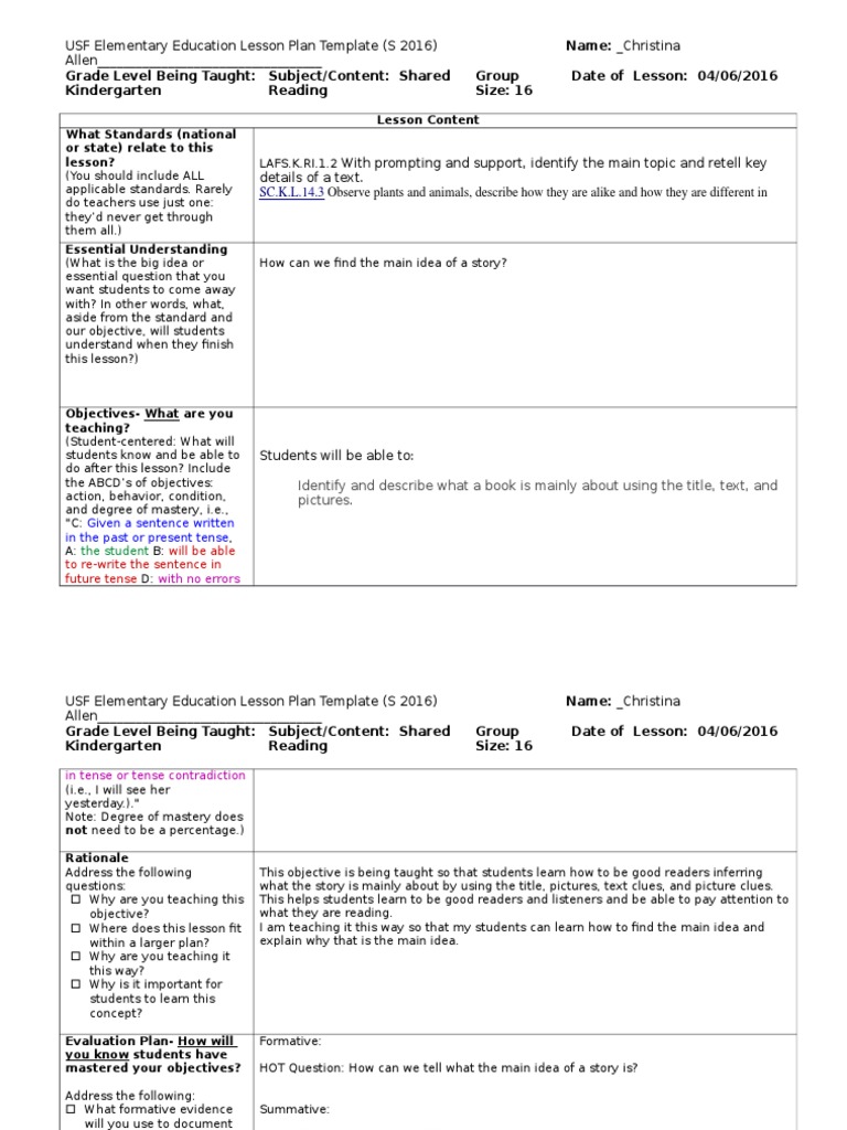 Kindergarten Shared Reading Lesson Plan | PDF | Reading Comprehension ...