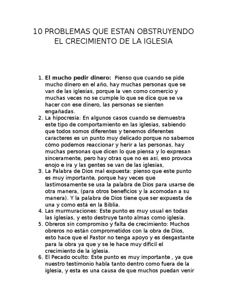 10 Problemas Que Estan Obstruyendo El Crecimiento de La Iglesia | PDF ...