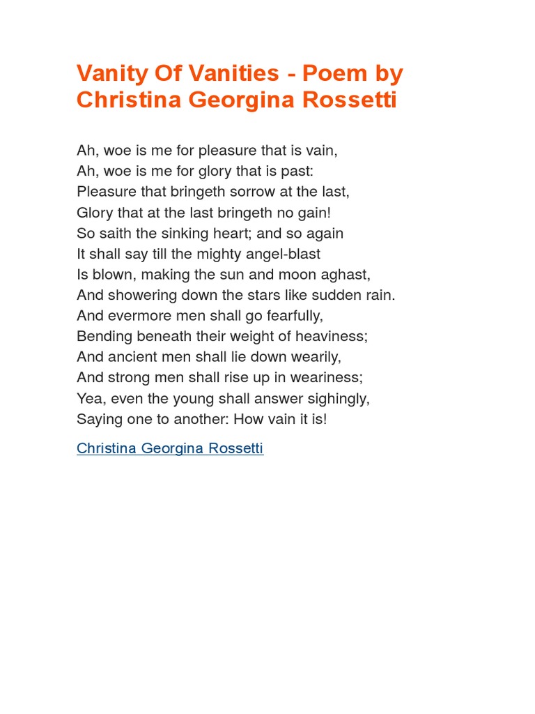 Vanity of Vanities Poem by Christina Rossetti PDF