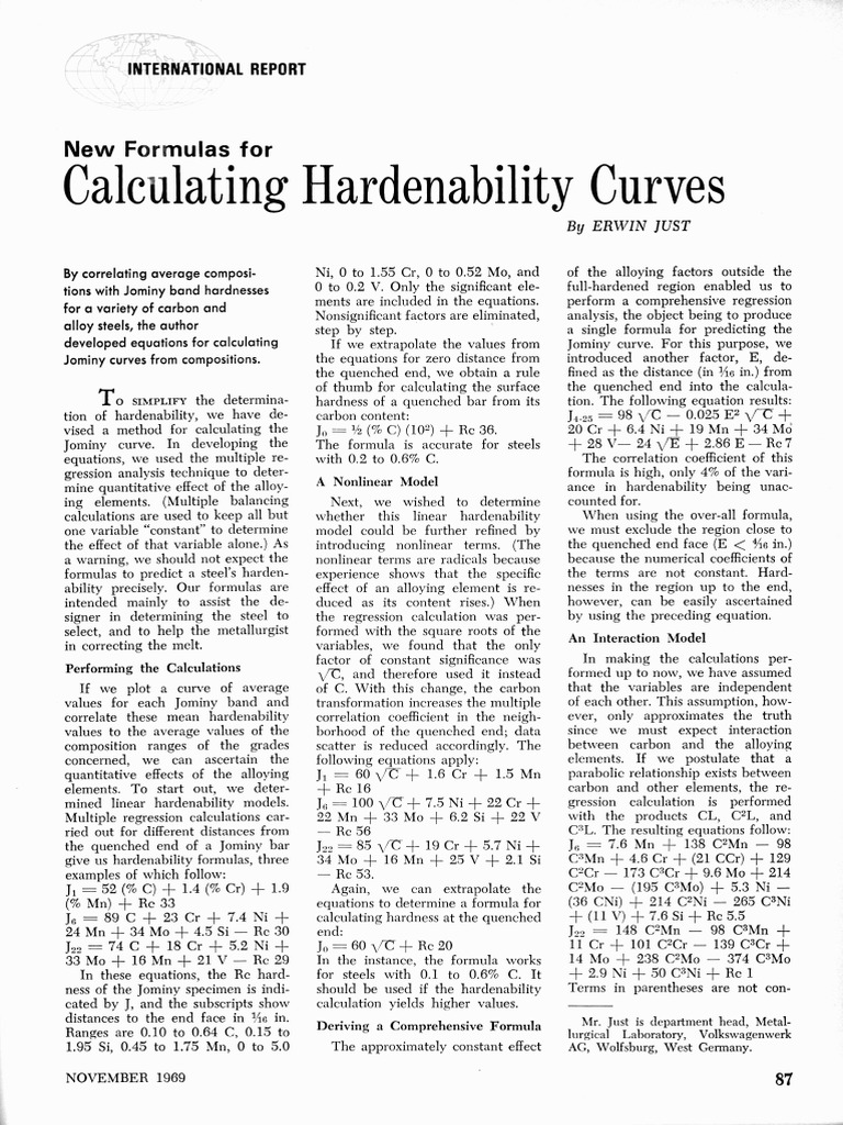 Artículo Just, Calculating Hardenability Curves. | PDF | Metals | Chemistry