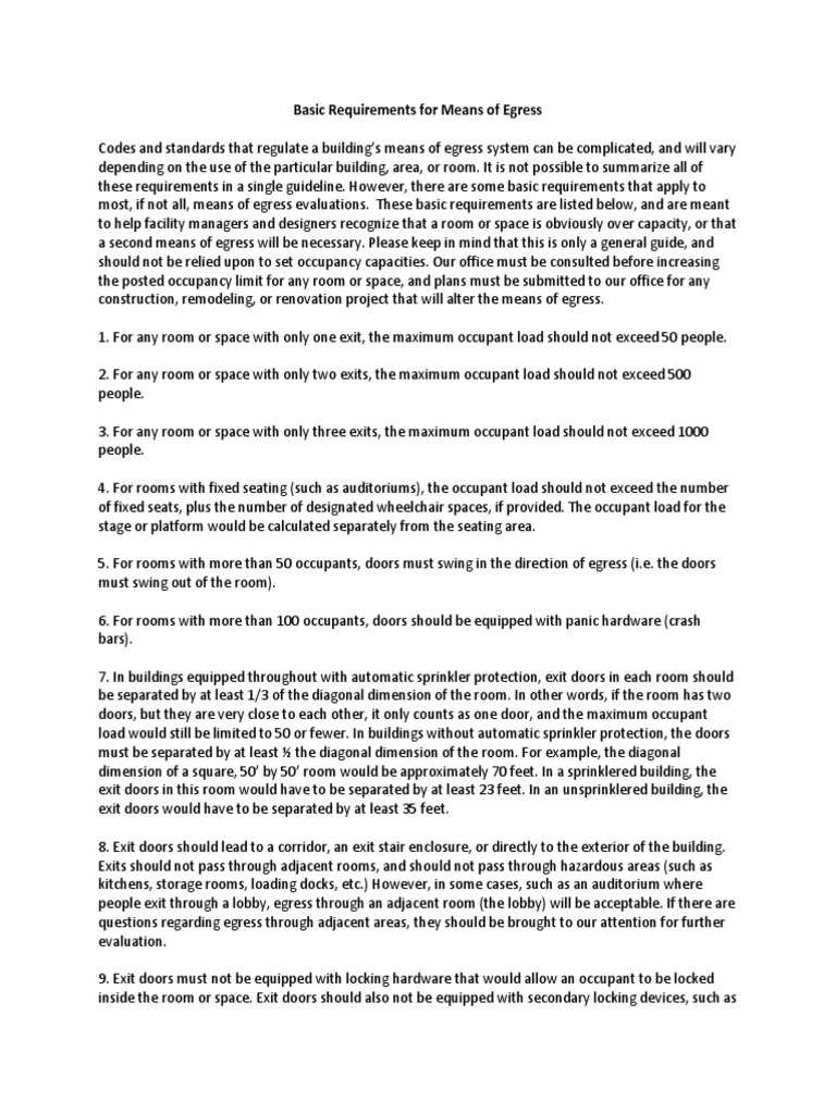 Basic Requirements for Means of Egress Guidelines for Determining