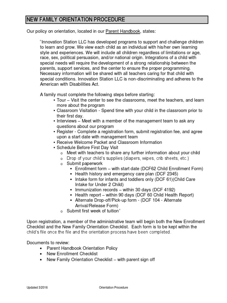 New Family Orientation Procedure | PDF | Special Education | Business