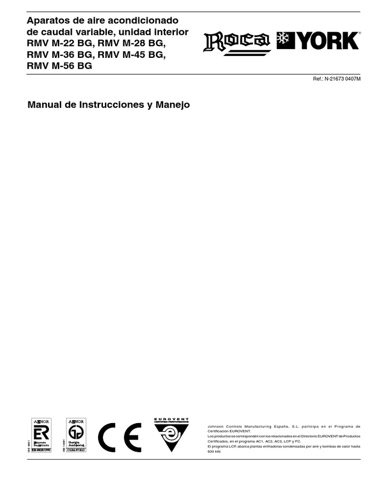 Roca York | PDF | Aire acondicionado | Control remoto