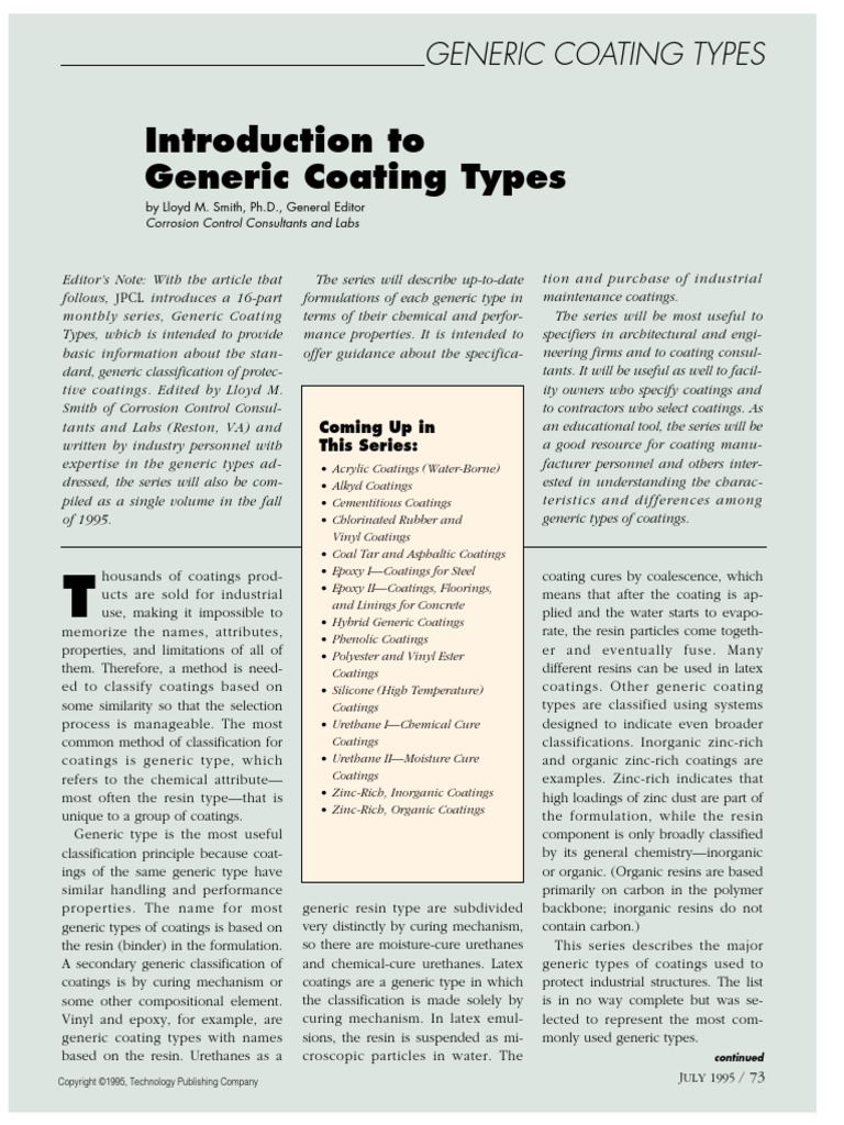 Introduction To Generic Coating Types | PDF | Epoxy | Polyurethane