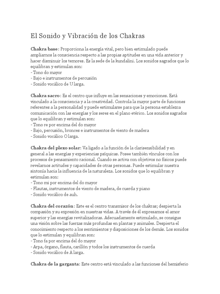 Sonidos y Vibraciones de los Chakras | PDF | Chakra | Sonido