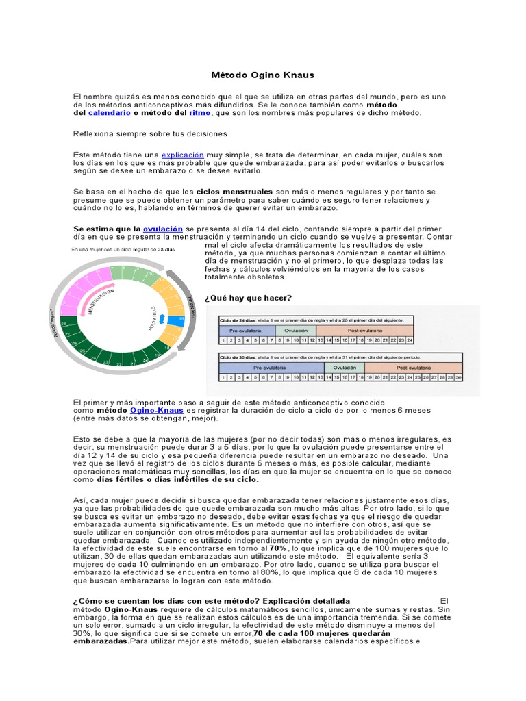 Método Ogino-Knaus: Guía de Uso | PDF | El embarazo | Juventud